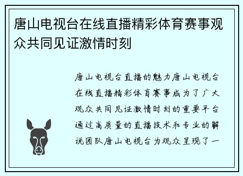 唐山电视台在线直播精彩体育赛事观众共同见证激情时刻